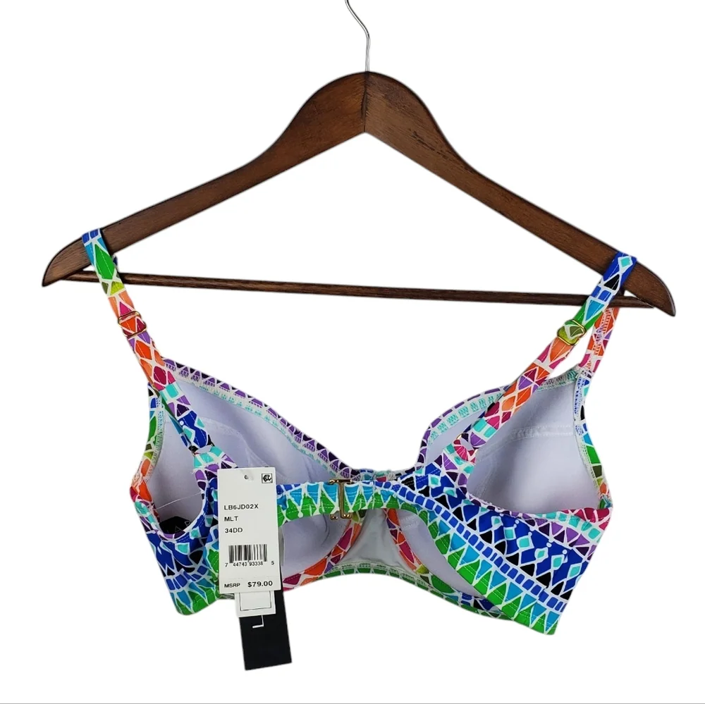 LA BLANCA Bikini Top 34DD NWT Underwire Swim Bra Multicolor Mosaic